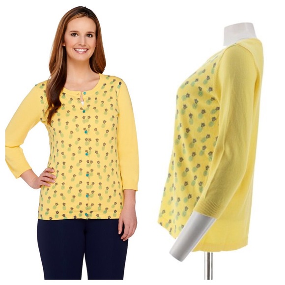 Liz Claiborne Pineapple Cardigan Sweater XS Cotton - Picture 4 of 4